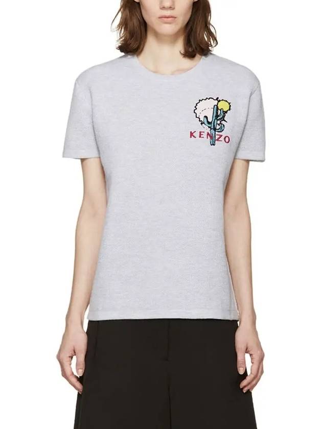 Cactus knit short sleeve t shirt gray - KENZO - BALAAN 4