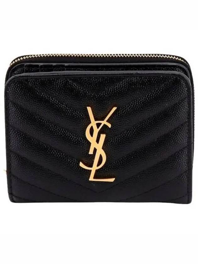 Monogram Zipper Grained Leather Half Wallet Black - SAINT LAURENT - BALAAN 2