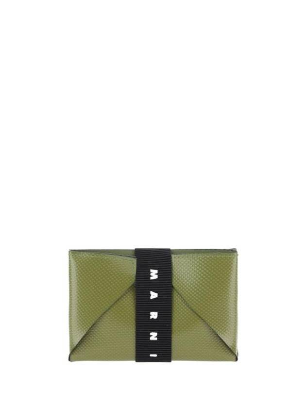 Logo Strap Leather Card Wallet Green - MARNI - BALAAN 3