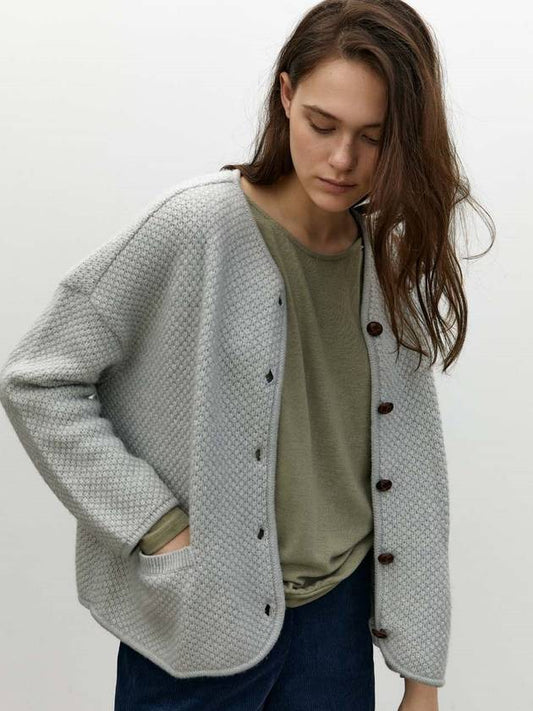 Women's Basket Wool Knit Cardigan Light Gray - KILHOUETTE - BALAAN 2