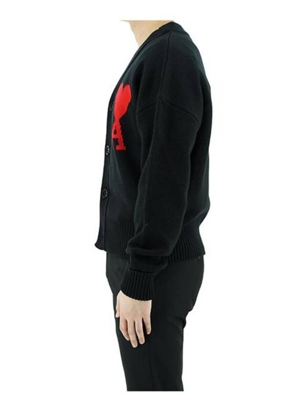 Intarsia Big Heart Logo Oversized Virgin Wool Cardigan Black - AMI - BALAAN 7