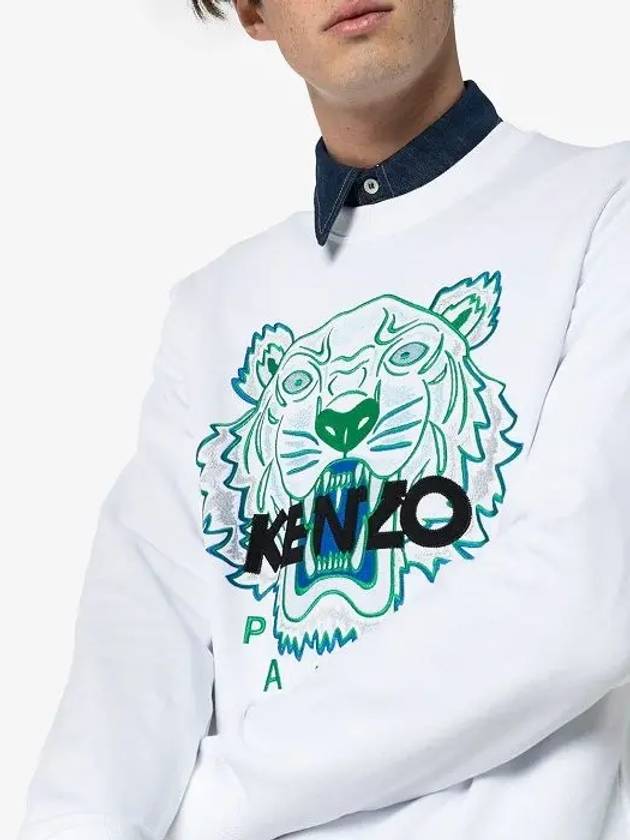 Tiger Embroidered Logo Sweatshirt  White Green - KENZO - BALAAN 6