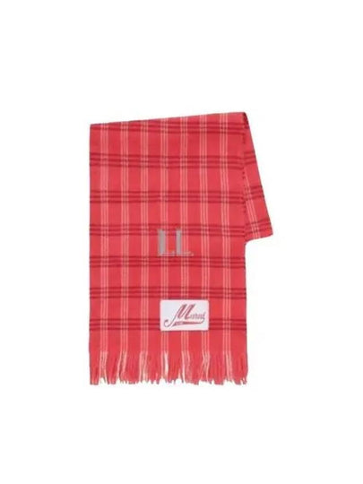 Logo Applique Check Virgin Wool Scarf Red - MARNI - BALAAN 2