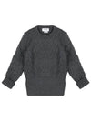 Merino Crisscross Cable Stitch Crewneck Knit Top Grey - THOM BROWNE - BALAAN 2