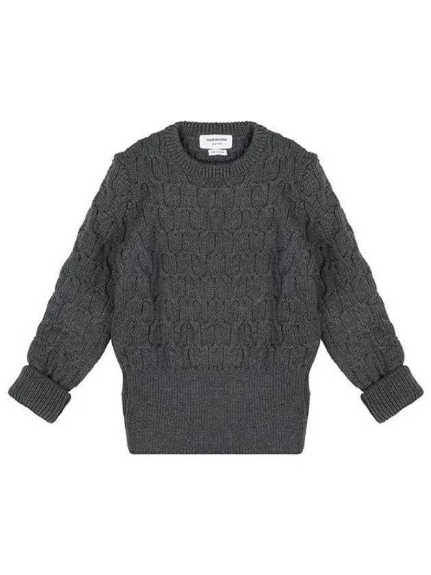 Merino Crisscross Cable Stitch Crewneck Knit Top Grey - THOM BROWNE - BALAAN 2