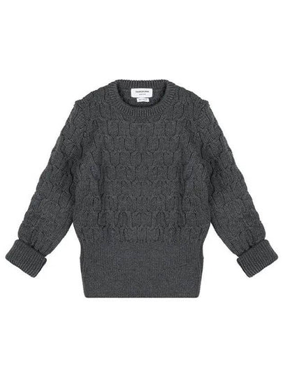 Merino Crisscross Cable Stitch Crewneck Knit Top Grey - THOM BROWNE - BALAAN 2