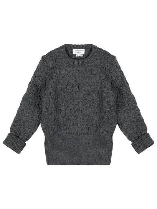 Merino Crisscross Cable Stitch Crewneck Knit Top Grey - THOM BROWNE - BALAAN 2