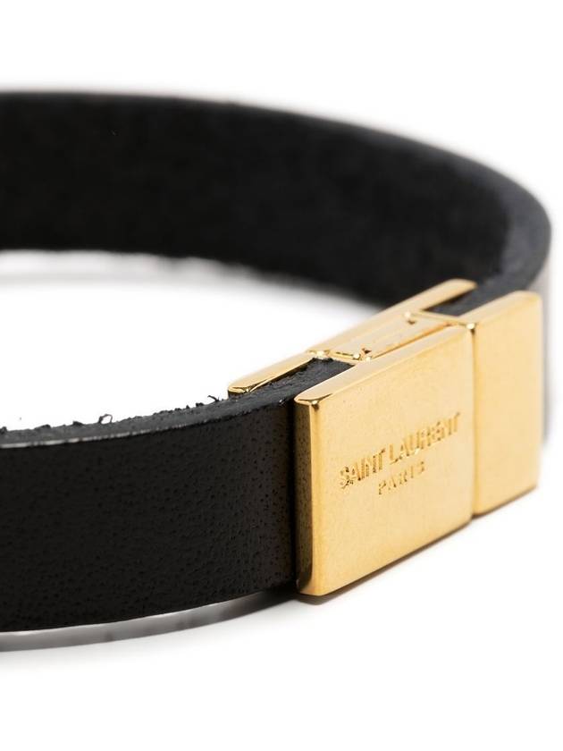 Monogram Logo Leather Bracelet Black - SAINT LAURENT - BALAAN 3