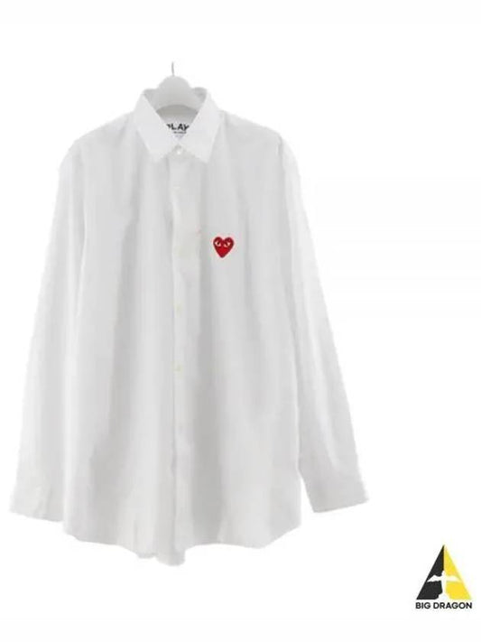 Men's Red Heart Long Sleeve Shirt White - COMME DES GARCONS - BALAAN 2