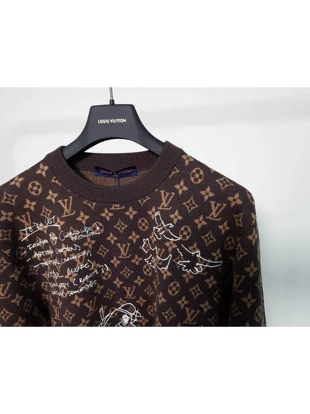 Monogram Embroidered Wool Crew Neck Knit Top Dark Brown - LOUIS VUITTON - BALAAN 3