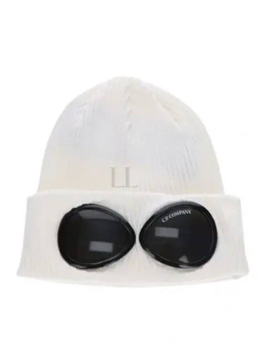 Goggle Detail Ribbed Beanie White - CP COMPANY - BALAAN 2