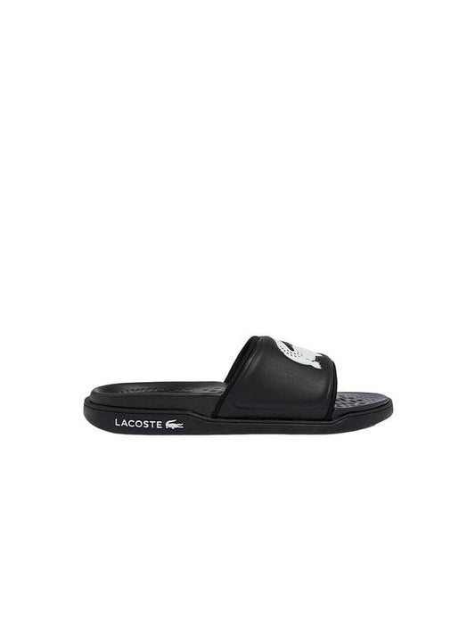 Croco Dualiste Synthetic Logo Strap Slippers Black - LACOSTE - BALAAN 1