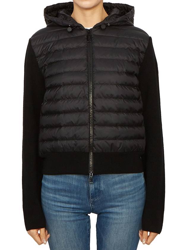 Women's Padded Wool Zip-Up Hooded Cardigan Black - MONCLER - BALAAN 2