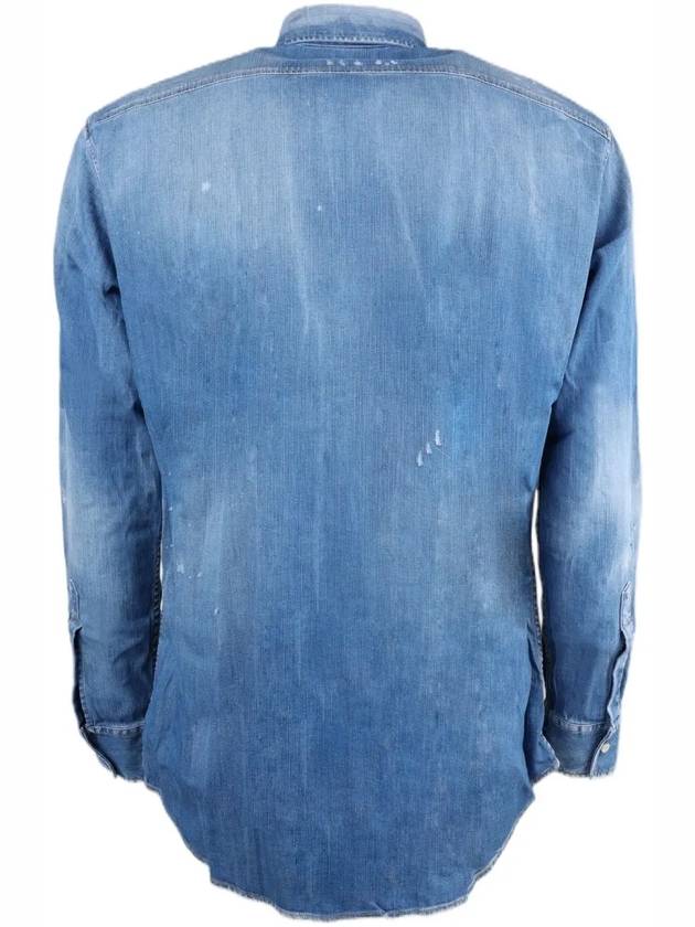 Distressed-Effect Long Sleeve Shirt Blue - DSQUARED2 - BALAAN 3