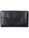 Intrecciato Zipper Around Medium Wallet Black - BOTTEGA VENETA - BALAAN 1