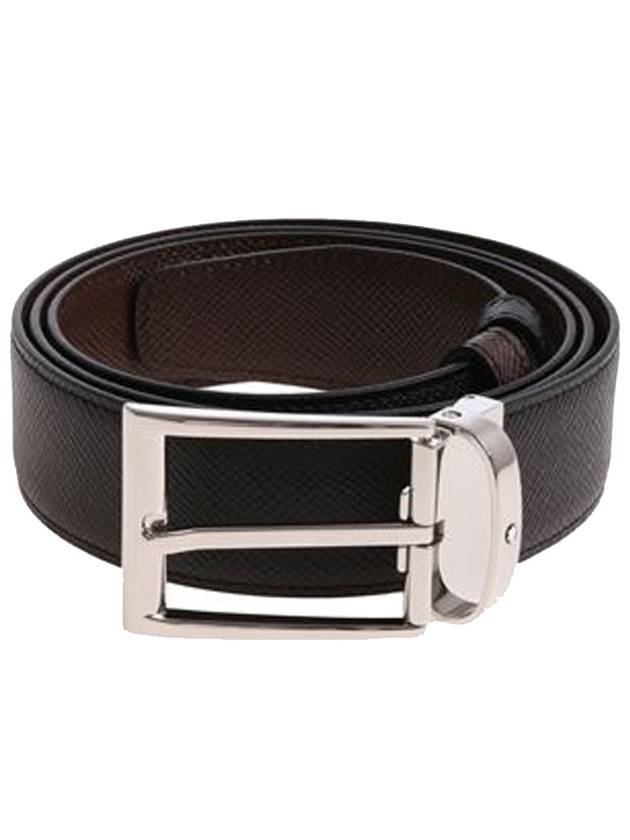 Rectangular Pin Buckle Reversible Leather Belt Black Brown - MONTBLANC - BALAAN 7