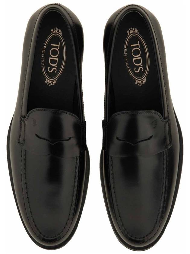 Men's Stamped Monogram Semi Glossy Leather Loafers Black - TOD'S - BALAAN 11