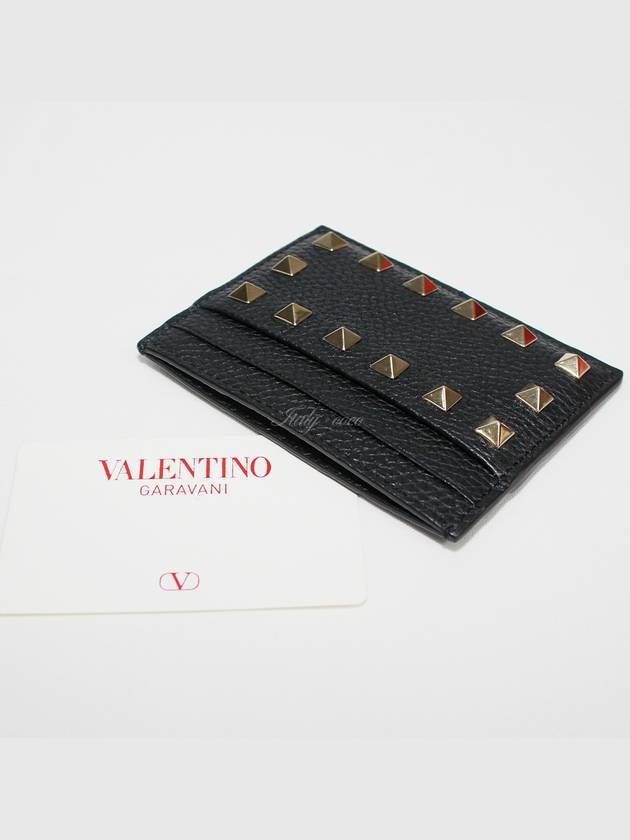 Rockstud Calfskin Card Wallet Black - VALENTINO - BALAAN 5