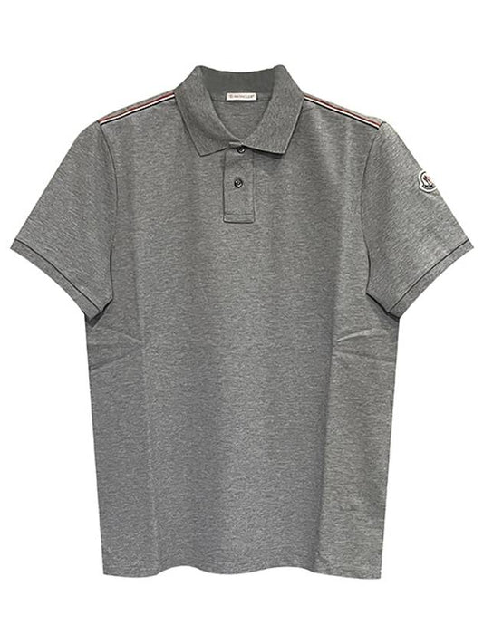 Men's Logo Patch Shoulder Three Stripes Polo Shirt Grey - MONCLER - BALAAN 2