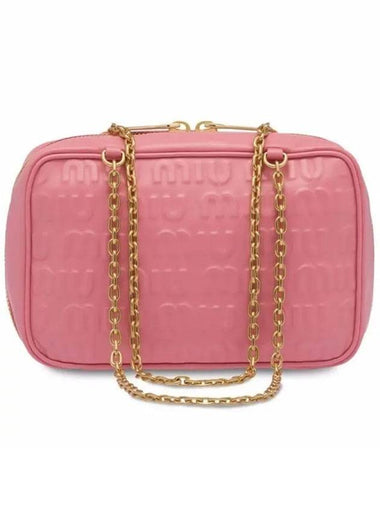 Logo Embossed Chain Shoulder Bag Pink - MIU MIU - BALAAN 1