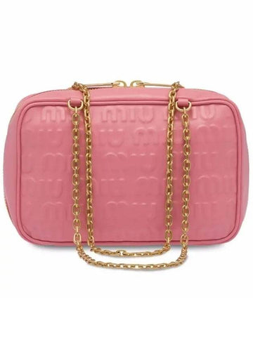 Logo Embossed Chain Shoulder Bag Pink - MIU MIU - BALAAN 1