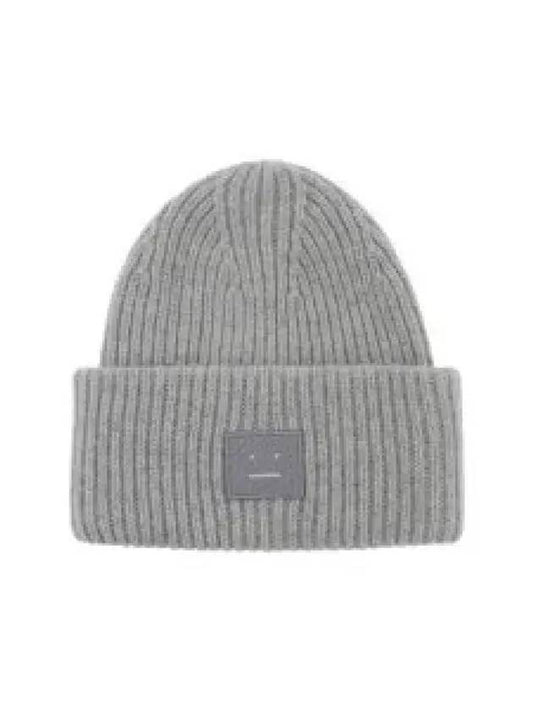 Face Patch Ribbed Wool Beanie Grey - ACNE STUDIOS - BALAAN 2