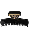 Logo Embellished Claw Metal Hairpin Black - PRADA - 7