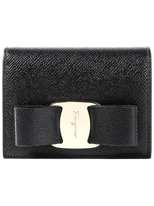 Vara Bow Gloss Flap Half Wallet Black - SALVATORE FERRAGAMO - BALAAN 2