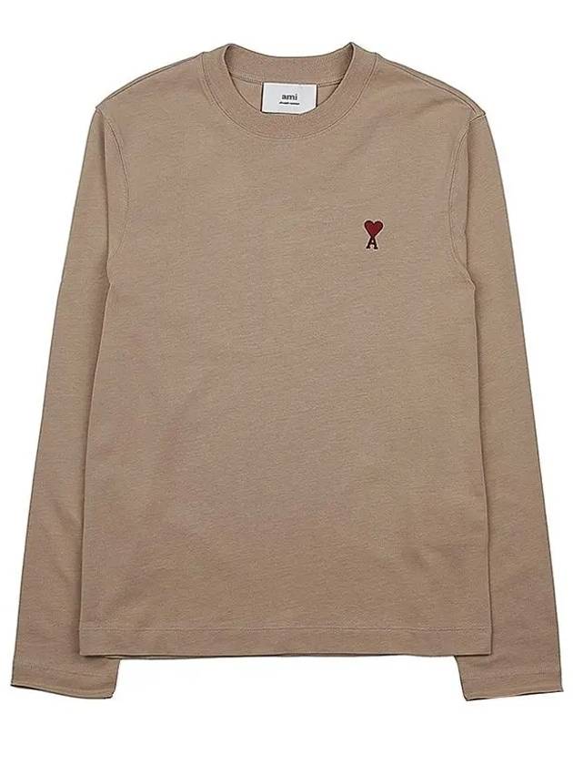 Chain Stitch Heart Logo Long Sleeve T-Shirt Champagne - AMI - BALAAN 2