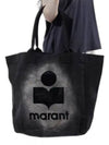 Women's Yenky Flocked Logo Tote Bag Black - ISABEL MARANT - BALAAN 2