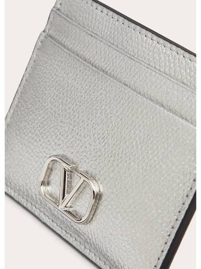 V Logo Signature Metallic Card Wallet Silver - VALENTINO - BALAAN 2