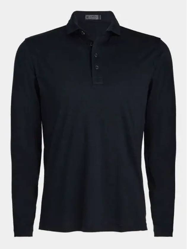 Men's Lightweight Fine Wool Polo Long Sleeve T-Shirt Navy - G/FORE - BALAAN 2