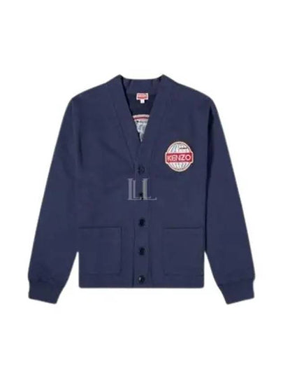 Logo Patch Jersey Cotton Cardigan Navy - KENZO - BALAAN 2