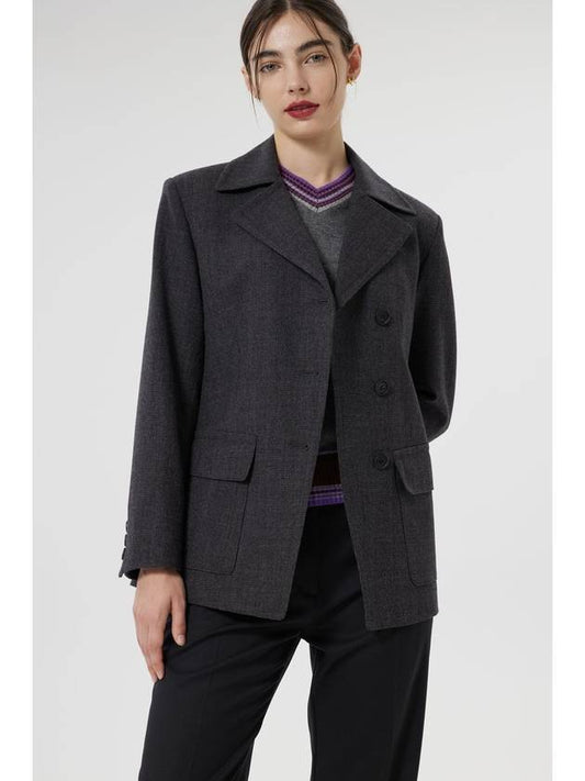 Women's Italian Wool 100% Diagonal Button Single Jacket Twill Gray - RS9SEOUL - BALAAN 1