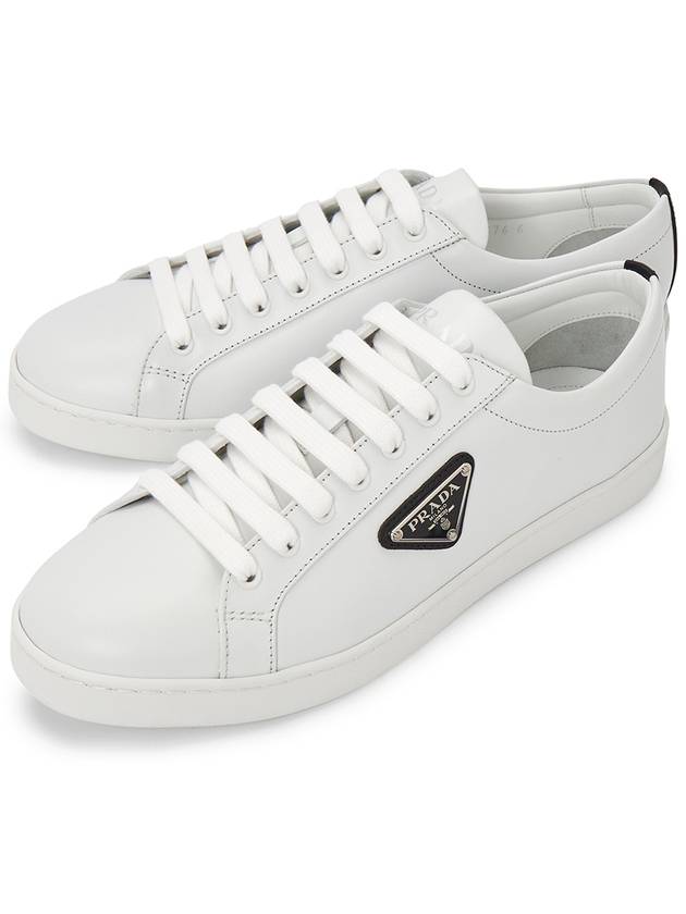 Brushed Leather Low Top Sneakers White Black - PRADA - BALAAN 2