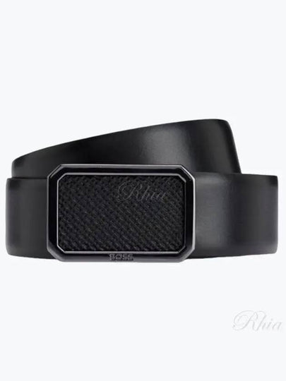 Plaque Monogram Buckle Leather Belt Black - HUGO BOSS - BALAAN 2