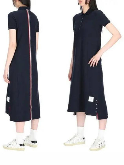 Women's Center Back Polo Cotton Long Dress Navy - THOM BROWNE - BALAAN 2