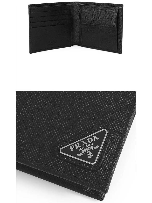 Saffiano Coin Pocket Triagle Logo Leather Wallet Black - PRADA - BALAAN 4
