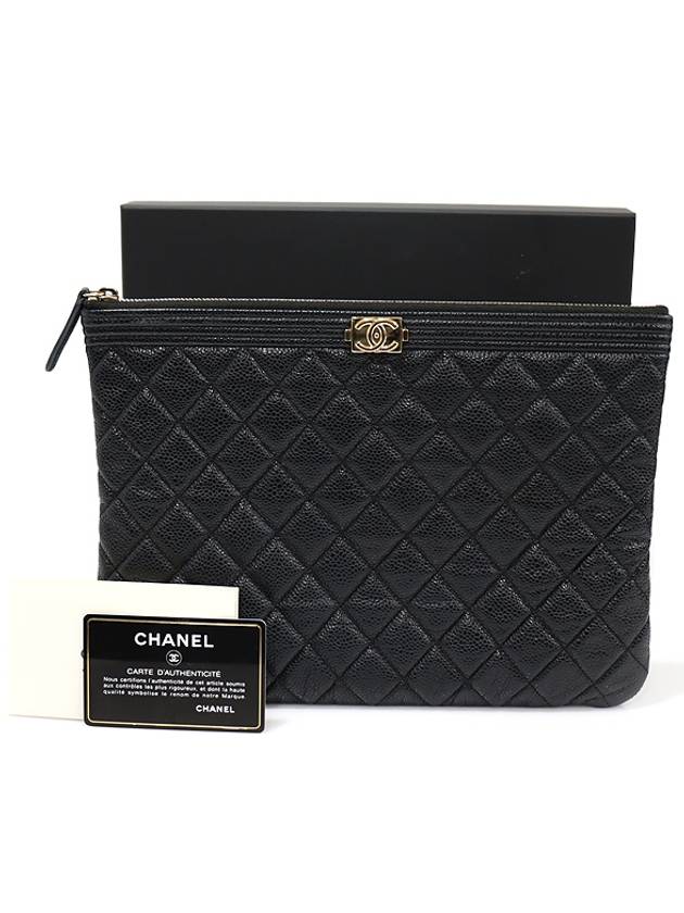 A84406 Black Grained Calfskin Gold Metal Boy New Medium Clutch 29th - CHANEL - BALAAN 2