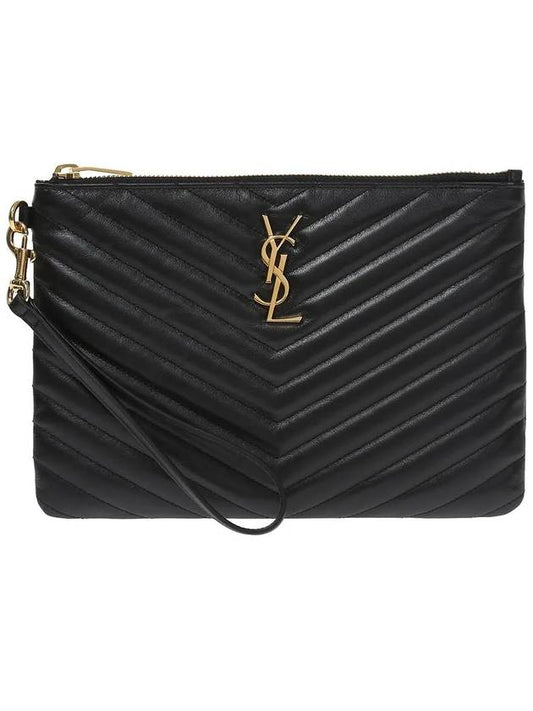 Matelasse Monogram Logo Strap Clutch Bag Black - SAINT LAURENT - BALAAN 2