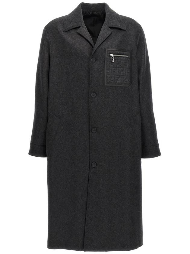 Pocket Wool Single Coat Grey - FENDI - BALAAN 2