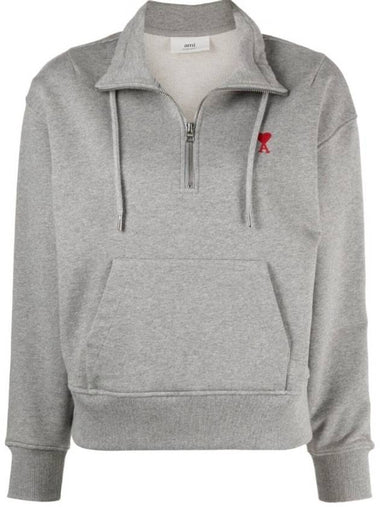 Women's Anorak Sweatshirt Half Zip Up Gray - AMI - BALAAN 1