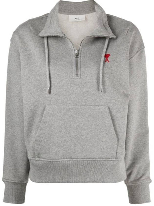 Women's Anorak Sweatshirt Half Zip Up Gray - AMI - BALAAN 1