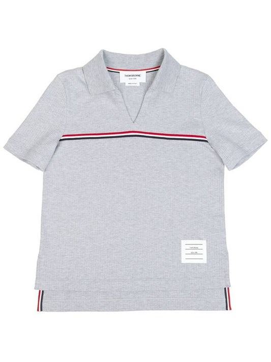 Three Stripes High Twist Rib Polo Shirt Grey - THOM BROWNE - BALAAN 2