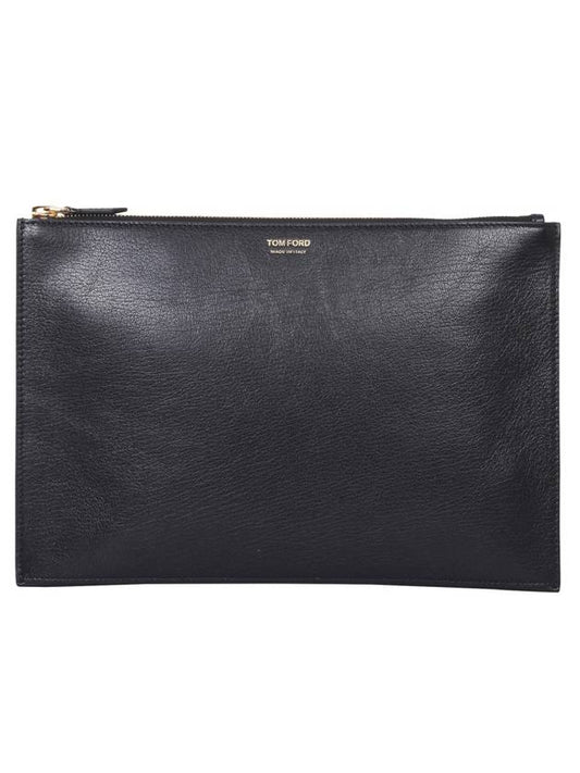 Flat Leather Clutch Bag Black - TOM FORD - BALAAN 1