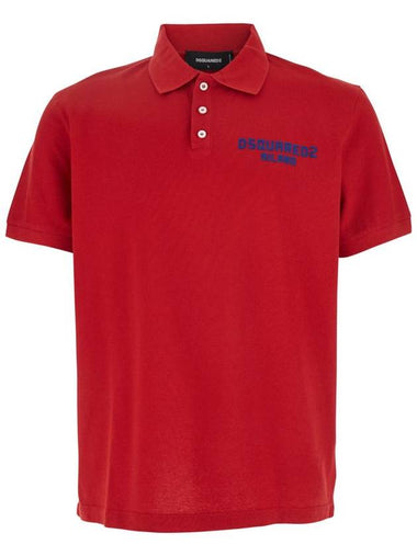 Red Polo Shirt With Embroidered Logo On The Front In Cotton Man - DSQUARED2 - BALAAN 1