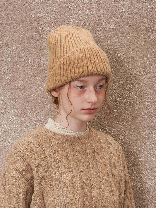 Hand Stiched Knit Beanie Beige - BROWN HAT - BALAAN 1