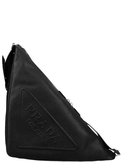 Triangle Large Leather Cross Bag Black - PRADA - BALAAN 2