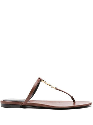 Cassandra Leather Flip Flops Brown - SAINT LAURENT - BALAAN 1