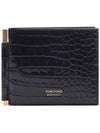 Print Croc Money Leather Clip Half Wallet Black - TOM FORD - BALAAN 2